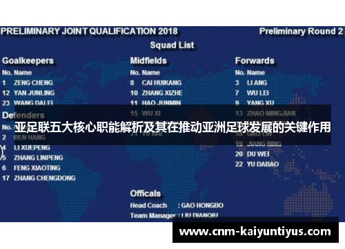 亚足联五大核心职能解析及其在推动亚洲足球发展的关键作用