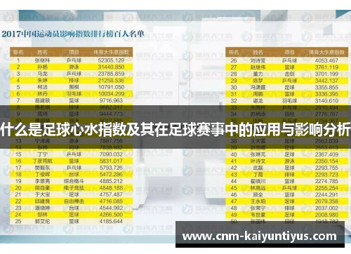 什么是足球心水指数及其在足球赛事中的应用与影响分析